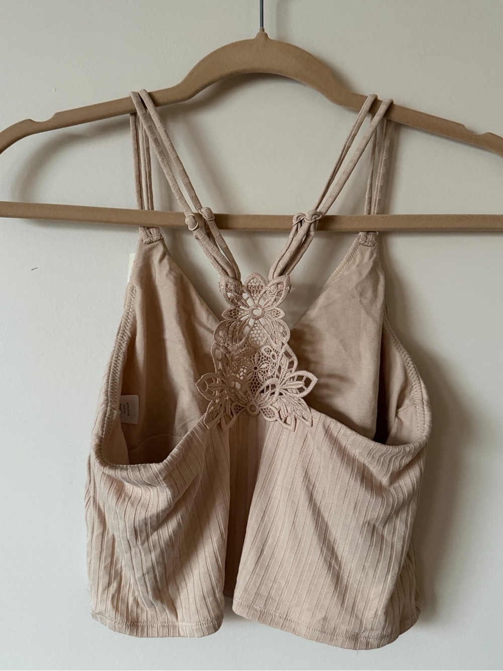 aerie Beige Ribbed Lace-Back Camisole - Picture 4 of 7